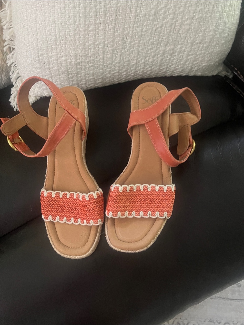 Sofft Coral Braided Front Strap Wedge Sandals with Ankle Buckle
